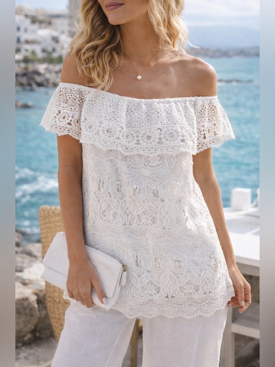 Cato Tops - Cato Women’s White Lace Off Shoulder Boho Top Sz XL Cottage Coastal Blouse